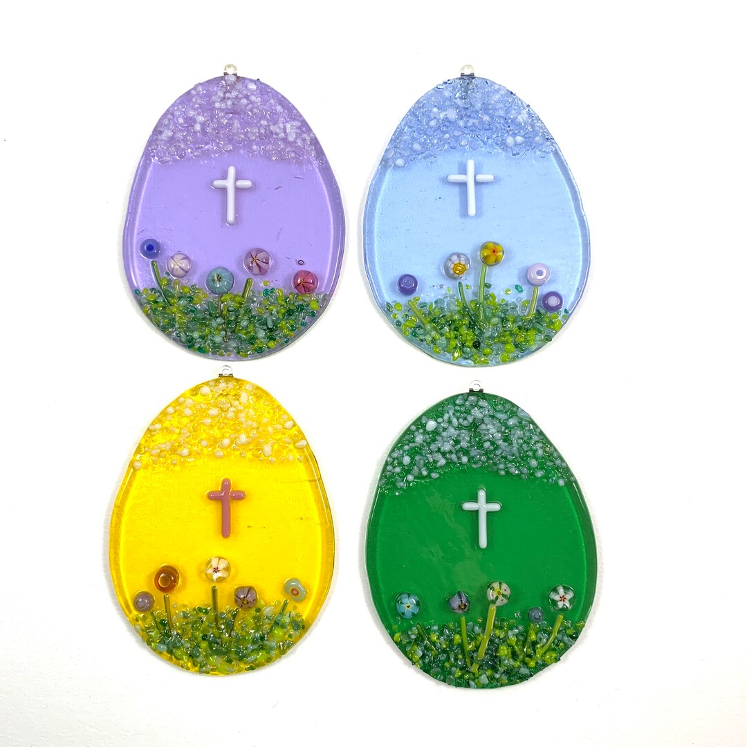 Fused Glass Easter Ornaments, Easter Egg Suncatcher, Easter Egg Art