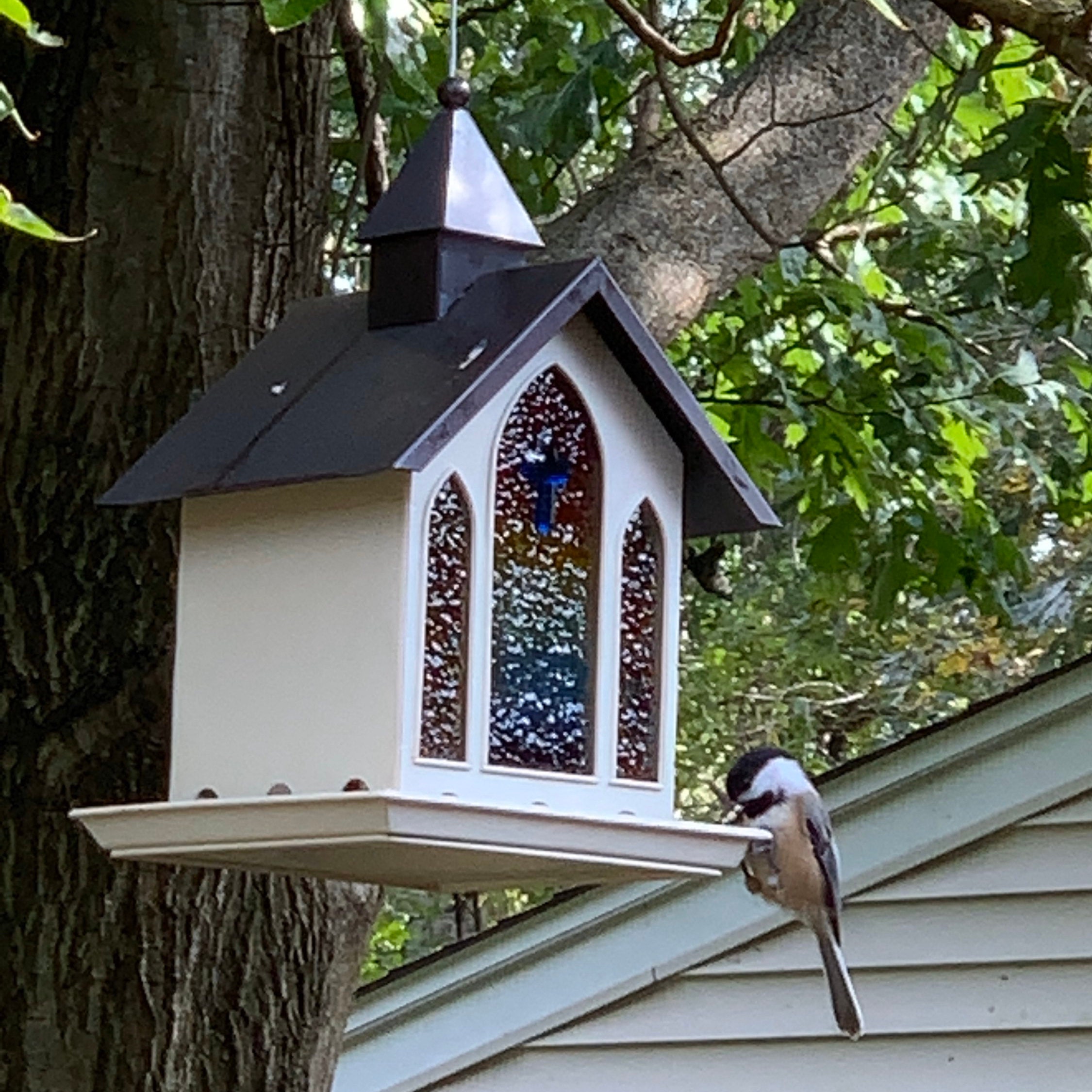 Fused Glass Church Bird Feeder Faux Stained Glass Windows Etsy
