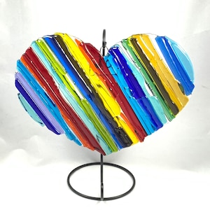 Fused Glass Heart, Heart Wall Art, Layered Glass Heart, Heart Display, Fused Glass Art Display, Rainbow Heart