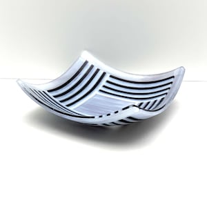 Purple Fused Glass Plate, Geometric Glass Bowl, Lavender, White, Purple Stripes, Glass Art Dish, Serving Dish, Candy Dish, Accent Art