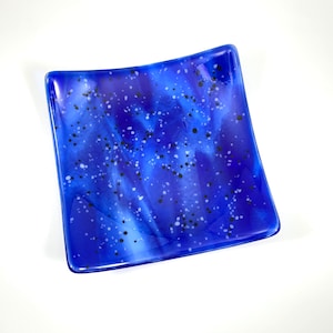 Starry Night Fused Glass Plate, Wispy Blue & White Dish, Trinket Dish, Spoon Rest, Candle Plate