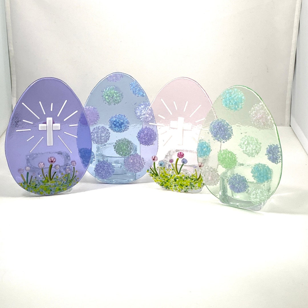 Fused Glass Easter Egg Candle Screen, Decorated Easter Egg Display, Fused Glass Candle Holder Etsy