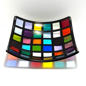 Windows Fused Glass Plate, Platter, Rainbow Colors Fused Glass Art Dish, Glass Art Display Piece, Home Decor