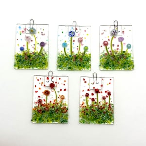 Fused Glass Flower Garden Suncatcher, Floral Glass Ornament, Fused Glass Art, Glass Flower Scene
