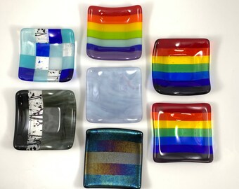 Fused Glass Trinket Dish, Candle Holder, Spoon Rest, Jewelry Dish, Dipping Dish, Tea Light Holder, Salt Bowl, Rainbow