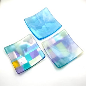 Wispy Pastel Fused Glass Plates, Patchwork Glass Dish, Spring Themed Plate, Clouds, Fused Glass Art Dish