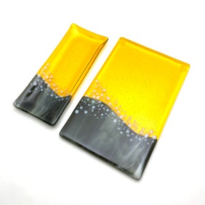 Sunflower Yellow Fused Glass Cheese Board, Marigold Charcuterie Board, Streaky Charcoal and Amber Cheeseboard, Cracker Tray, Black and Gold