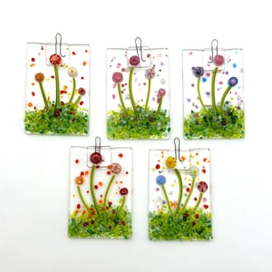 Fused Glass Flower Garden Suncatcher, Floral Glass Ornament, Fused Glass Art, Glass Flower Scene