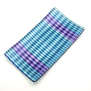 Fused Glass Optical Illusion Tray, Fused Glass Plate, Art Glass Decor, Blue, Green, and Pink Striped Fused Glass Plate