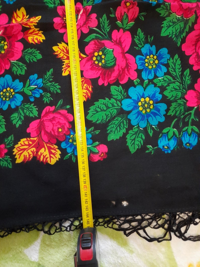 Russian Vintage Shawl Floral Print Soviet Boho