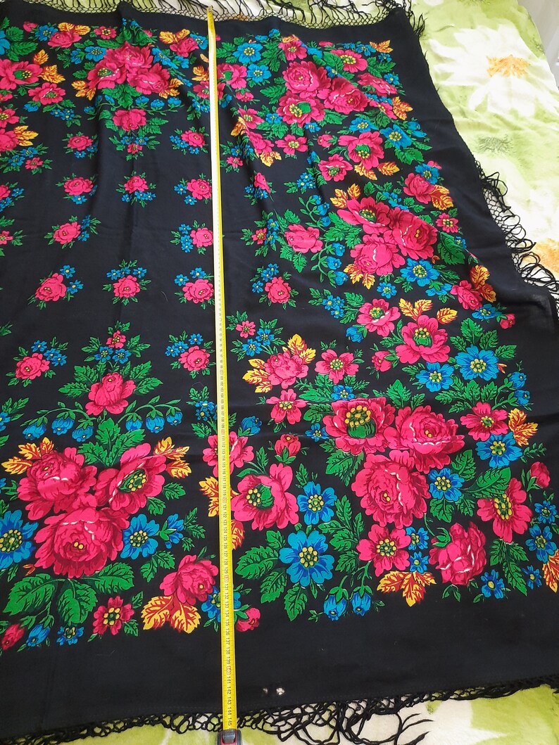 Russian Vintage Shawl Floral Print Soviet Boho