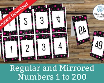 Facebook Live Numbers Cards Reverse Forward Mirrored 1 to 200, Reversed Backwards Backward Bundle Set Package Printable Number DFBL501