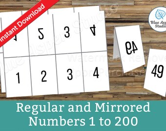 Facebook Live Numbers Cards Reverse Forward Mirrored 1 to 200, Reversed Backwards Backward Bundle Set Package Printable Number DFBL502