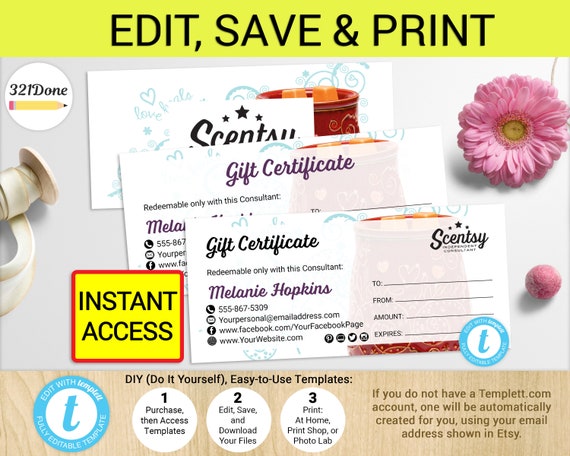 scentsy gift certificates printable authorized scentsy vendor etsy