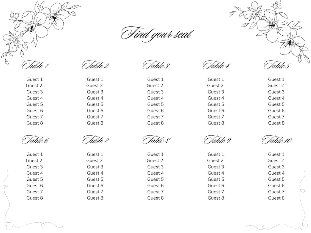 Wedding/event Seating Chart Template - Etsy