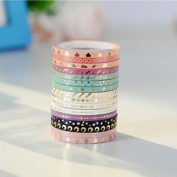 16 Pack Gold Foil Washi Tape, Pastel Washi Tape, Thin Washi Tape, Elegant  Washi Tape, Scrapbook, Washi Tape Set, Aesthetic 