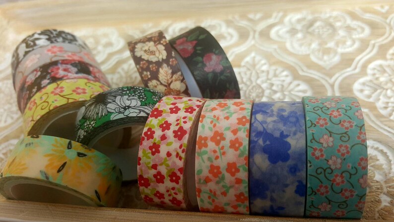 rose set of 12 spring summer floral washi tape stocking filler gift Washi Tape set 15mm x 5m each tape mixed colours flowers