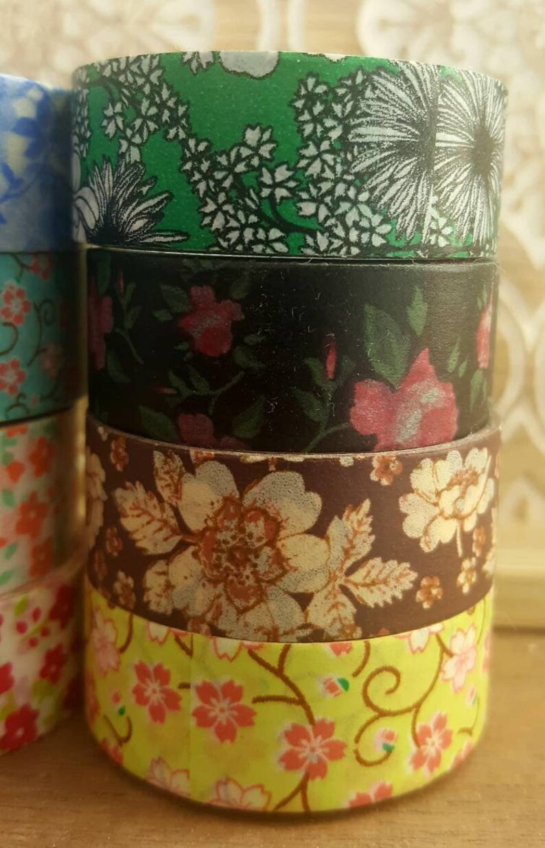 rose set of 12 spring summer floral washi tape stocking filler gift Washi Tape set 15mm x 5m each tape mixed colours flowers