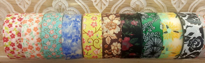 rose set of 12 spring summer floral washi tape stocking filler gift Washi Tape set 15mm x 5m each tape mixed colours flowers