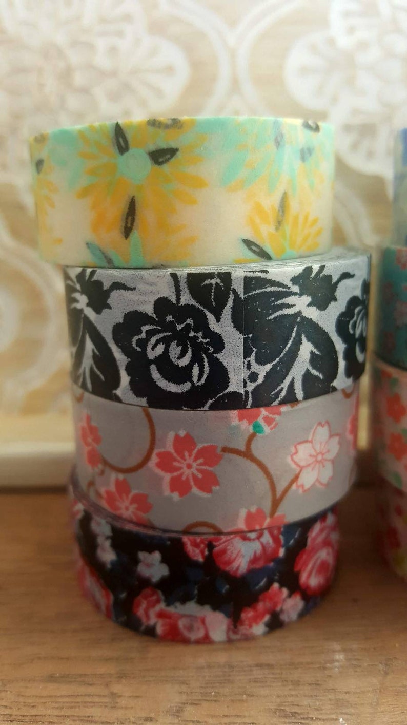 rose set of 12 spring summer floral washi tape stocking filler gift Washi Tape set 15mm x 5m each tape mixed colours flowers