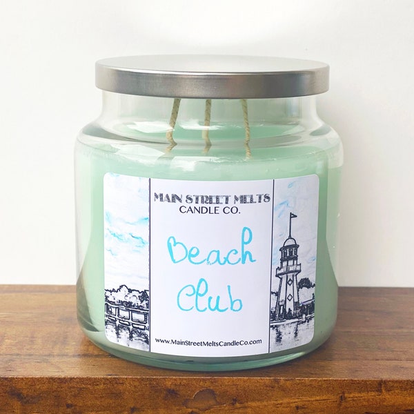 BEACH CLUB 18oz 3-Wick Disney Inspired Candle Jar Soy Wax Main Street Melts scent theme gift resort lobby Aloe Green Clover Yacht Fragrance