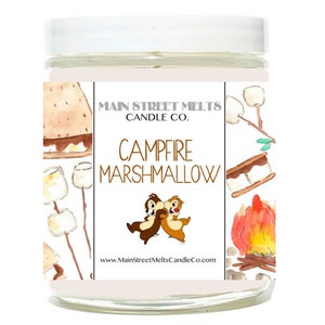 CAMPFIRE MARSHMALLOW Disney Inspired Candle 9oz Jar Natural Soy Wax Main Street Melts Candle Magic Themed Theme Park scent Fort Wilderness