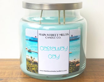CASTAWAY CAY 18oz 3-Wick Disney Inspired DCL Candle Jar Natural Soy Wax Main Street Melts theme gift Cruise Fish Extender magic fragrance