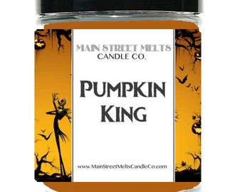 PUMPKIN KING Disney Inspired Candle 9oz Jar Natural Soy Wax Main Street Melts Candle Co. Magic Themed Theme Park scent Jack Skellington