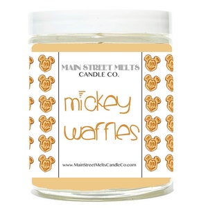 MICKEY WAFFLES Disney Inspired Candle 9oz Jar Natural Soy Wax Main Street Melts Candle Co. Magic Mouse Themed Theme Park scent  Maple Scent
