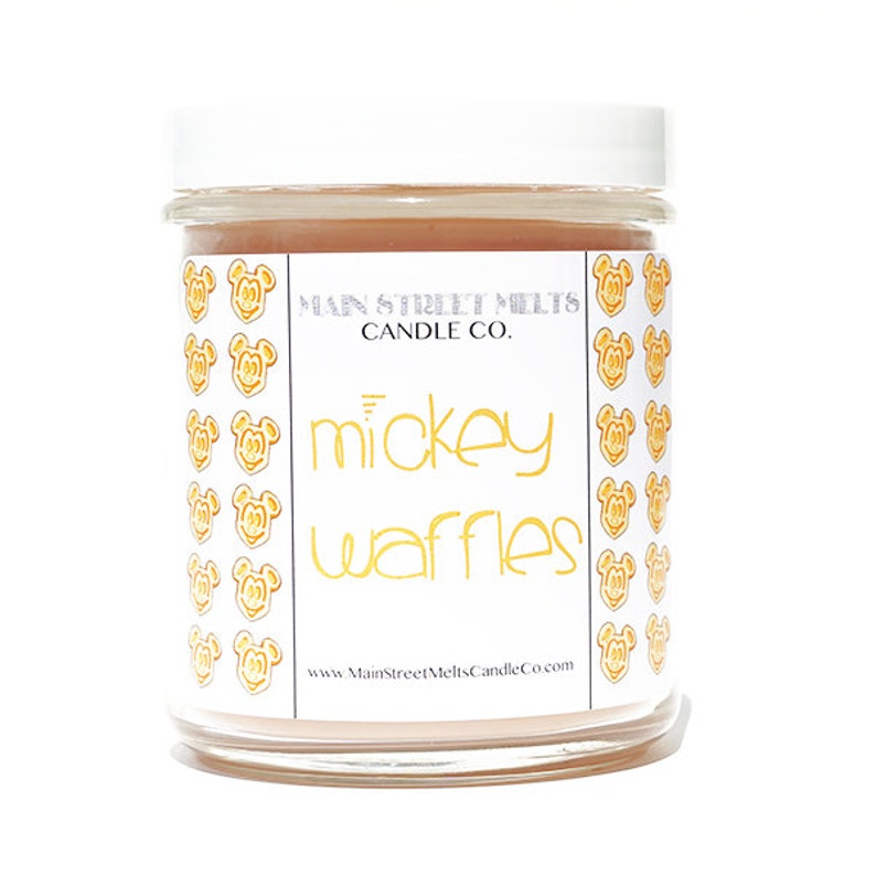 MICKEY WAFFLES Disney Inspired Candle 9oz Jar Natural Soy Wax Main Street Melts Candle Co. Magic Mouse Themed Theme Park scent Maple Scent image 2