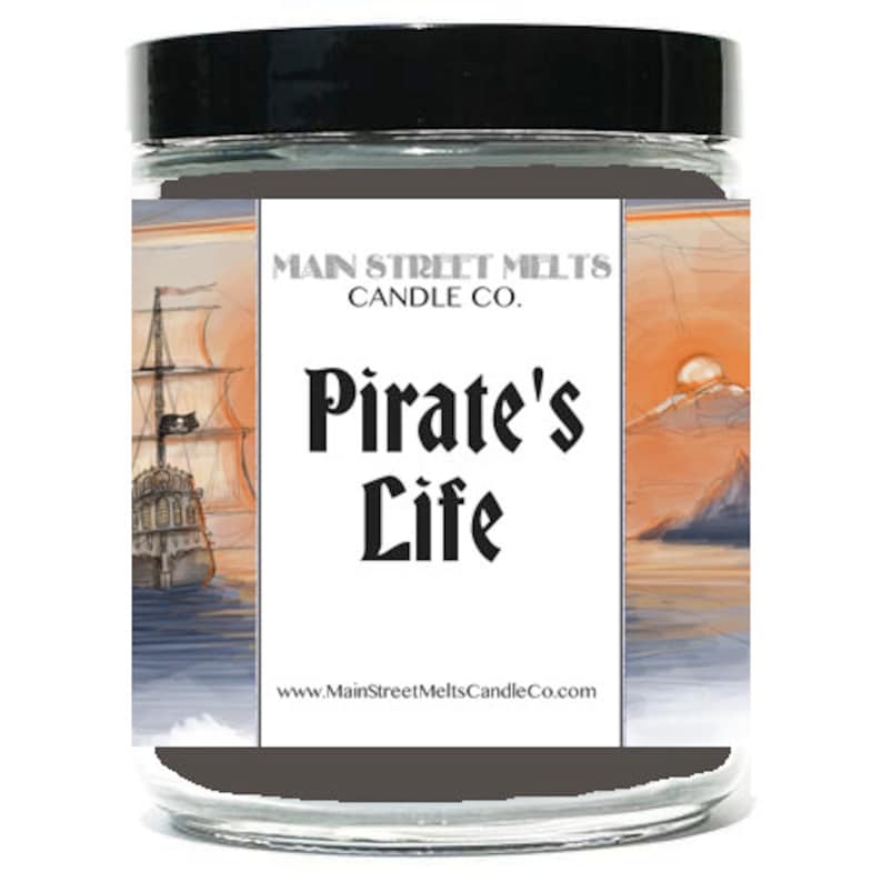 PIRATES LIFE  Disney Inspired Candle 9oz Jar Soy Wax Main Street Melts Candle Co. Magic Theme Park scent of the Caribbean Attraction Ride 