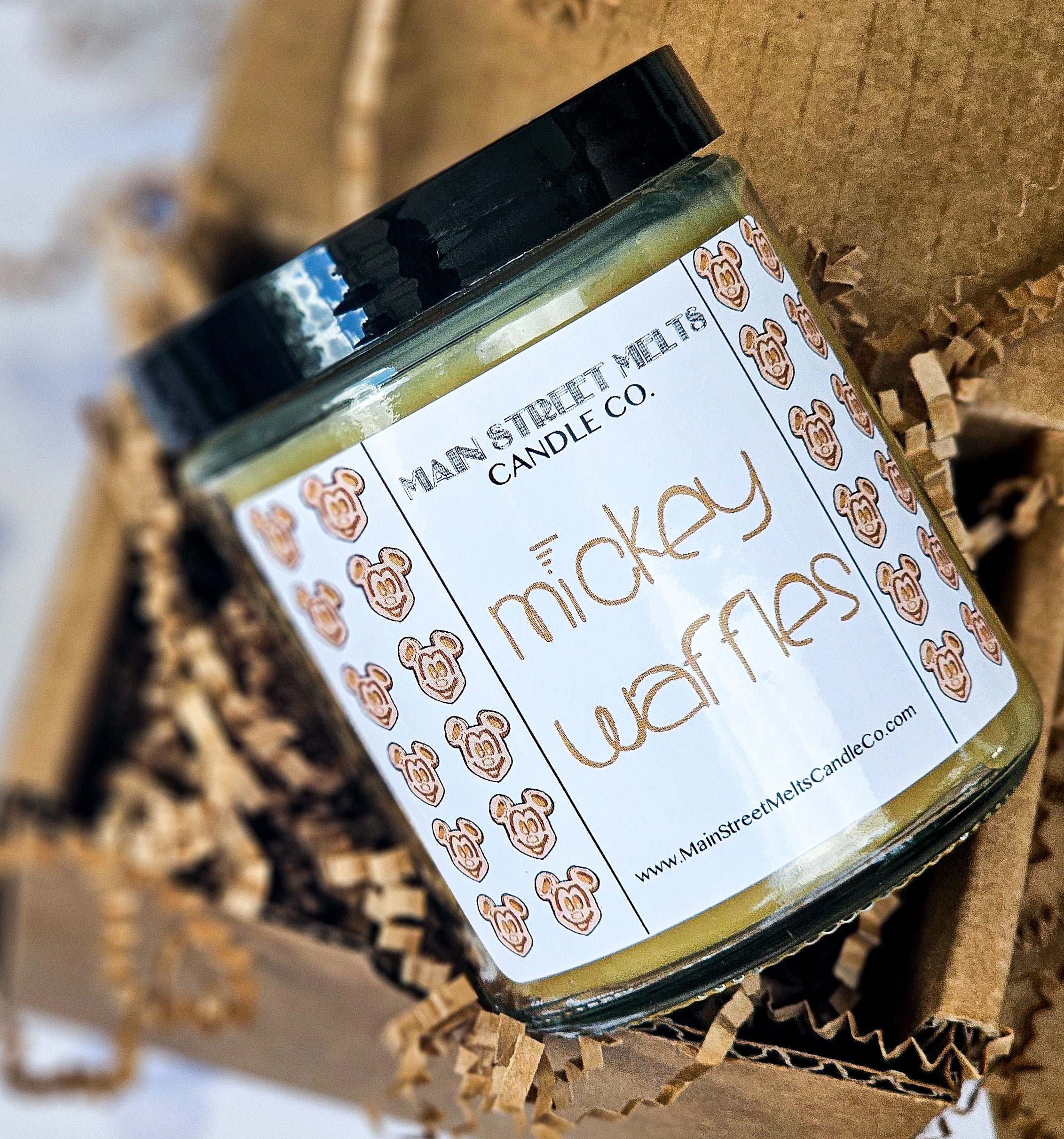 MICKEY WAFFLES Disney Inspired Candle 9oz Jar Natural Soy Wax Main Street Melts Candle Co. Magic Mouse Themed Theme Park scent  Maple Scent