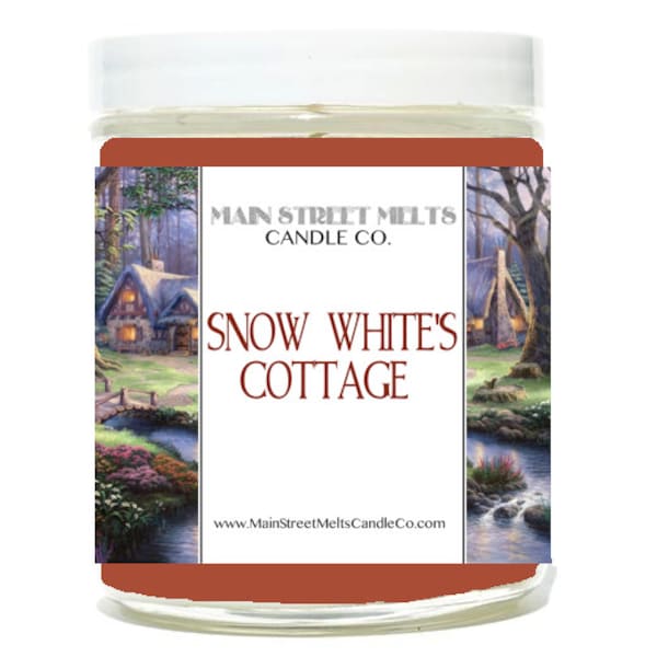SNOW WHITE'S COTTAGE Disney Inspired Candle 9oz Jar Natural Soy Wax Main Street Melts Candle Co. Magic Themed Theme Park scent Princess