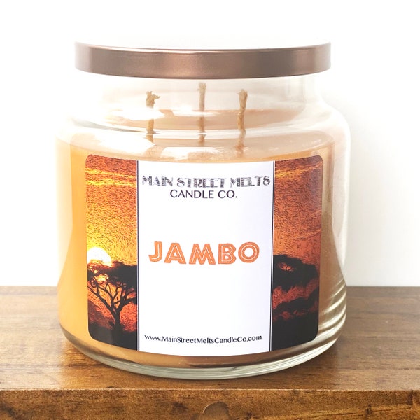 JAMBO 18oz Triple 3-Wick Candle Jar Natural Soy Wax Main Street Melts Disney Inspired  Animal Kingdom Lodge House Resort scent themed magic