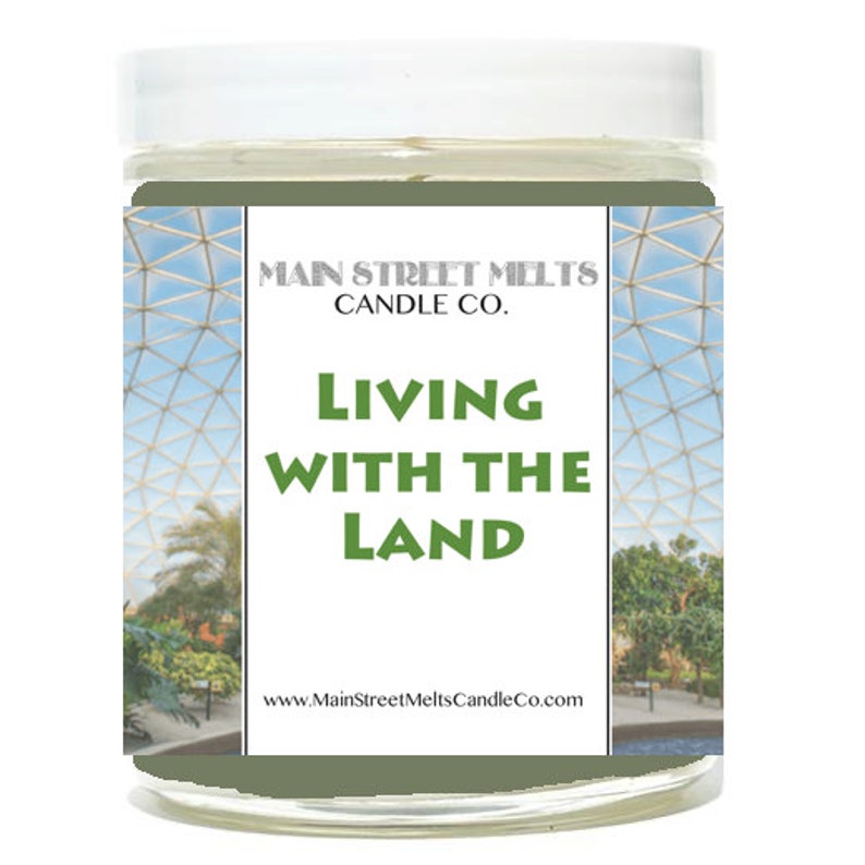 LIVING with the LAND Disney Inspired Candle 9oz Jar Natural Soy Wax Main Street Melts Candle Co. Magic Themed Theme Park scent Epcot Green image 1
