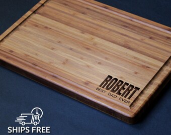 Father&#39;s Day Gift,  Engraved Cutting Board – Personalized Bamboo Board with Name – Custom Board for Dad – Best Dad Ever, BBQ or Kitchen Gift