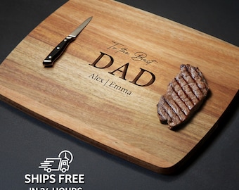 Personalized Cutting Board Gift for Father, Engraved Bamboo Board with Name, Custom Board for Dad, BBQ or Kitchen Gift, Father&#39;s Day Gift