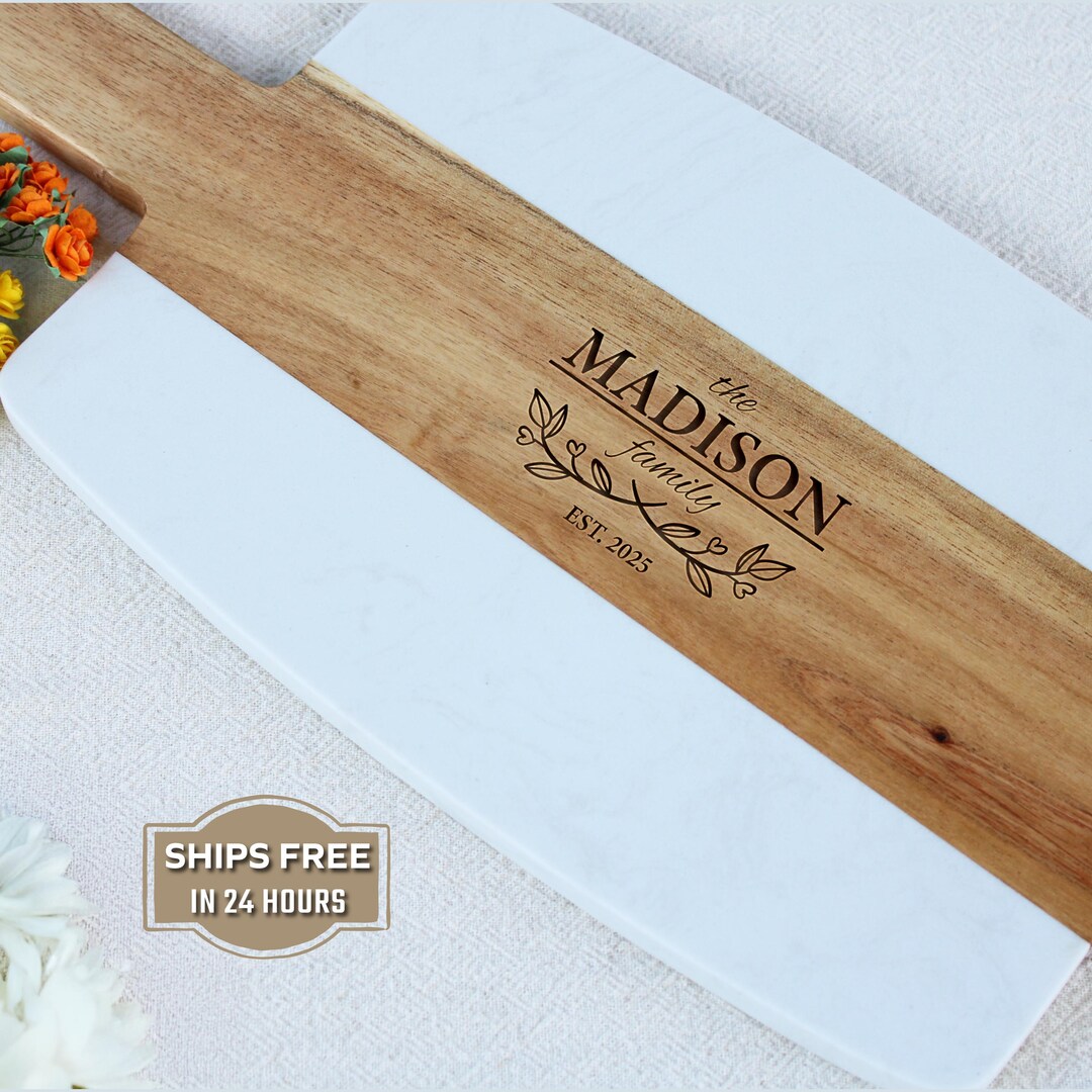 Engraved Marble and Acacia Wood Cutting Board With Coaster Set - Etsy