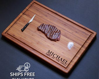 Personalized Cutting Board Gift for Father, Engraved Bamboo Board with Name, Custom Board for Dad, BBQ or Grill Gift, Father&#39;s Day Gift