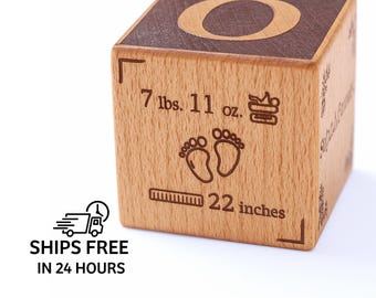 Bloque de nacimiento personalizado: cubo de madera grabado para recordar el nacimiento de tu bebé, regalo personalizado para baby shower o bautizo con fecha y nombre.