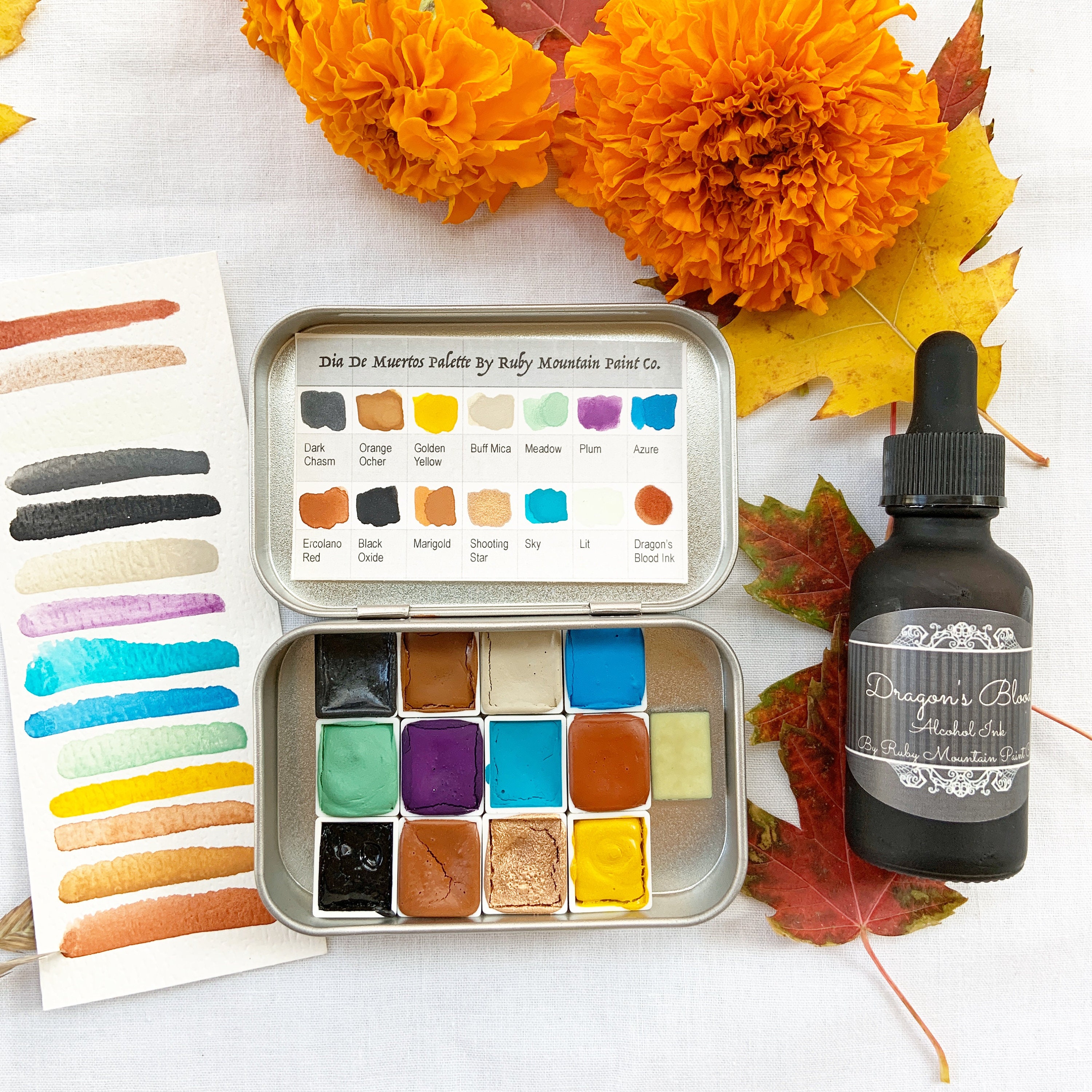 Dia De Muertos Palette A Handmade Watercolor Paint Set Featuring 13 Colors And Dragon S Blood Ink Dia De Muertos Palette A Handmade Watercolor Paint Set Featuring 13 Colors And Dragon S Blood Ink