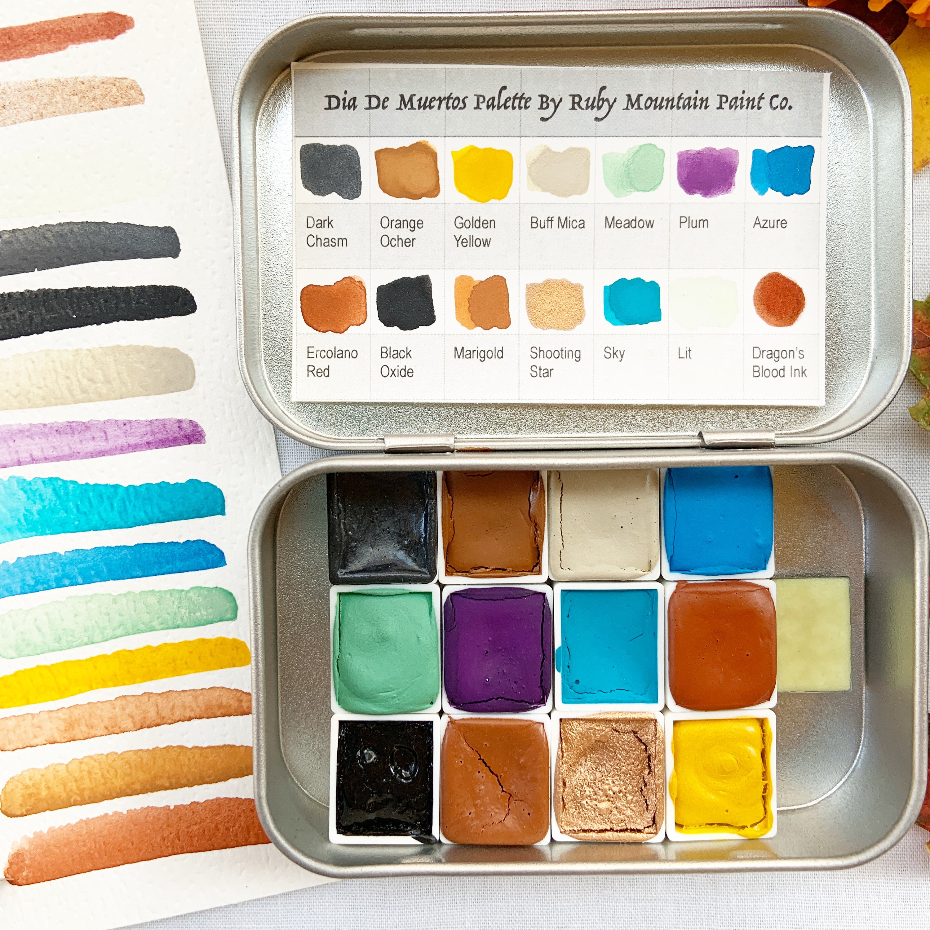 Dia De Muertos Palette A Handmade Watercolor Paint Set Featuring 13 Colors And Dragon S Blood Ink Dia De Muertos Palette A Handmade Watercolor Paint Set Featuring 13 Colors And Dragon S Blood Ink