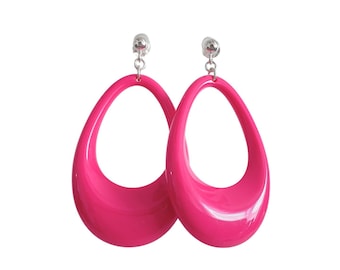 Boucles d'oreilles roses pour femme, goutte évidée en acrylique et argent 925