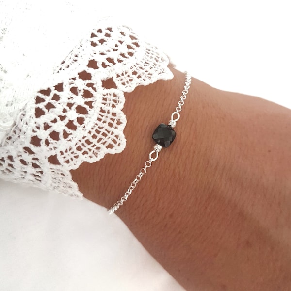 CELIA noir - bracelet en argent et pierre de gemme noire onyx.