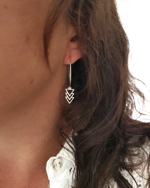 Créoles En Argent Sterling 925 Avec Breloque Triangle - Dormeuses - Neuf Avec étiquettes