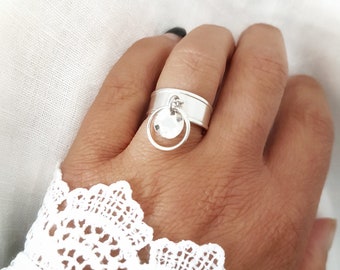 ILONA - 925 SILVER ring, medal ring, fine ring, adjustable silver ring, silver charm ring, tassel ring, accessory, gift idea