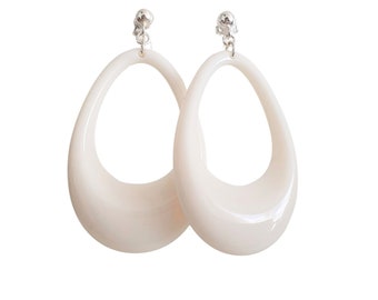 Boucles d'oreilles blanc crème pour femme, goutte évidée en acrylique et argent 925