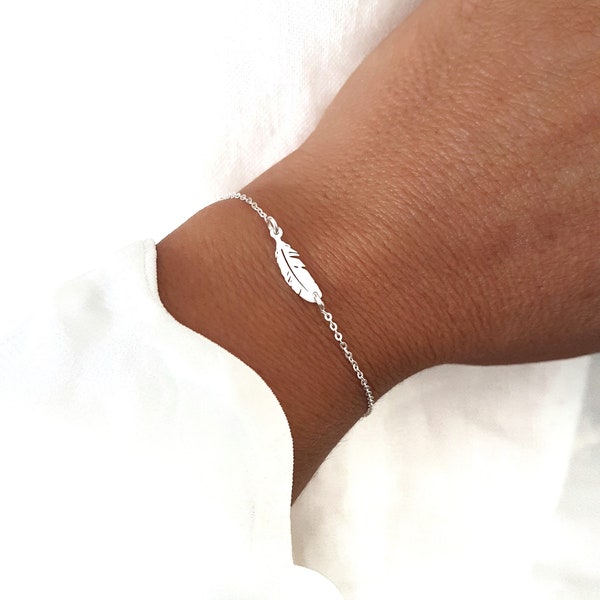 PLUME - Bracelet en argent 925, bracelet PLUME, bracelet fin, accessoire, bijou bohème, cadeau pour elle