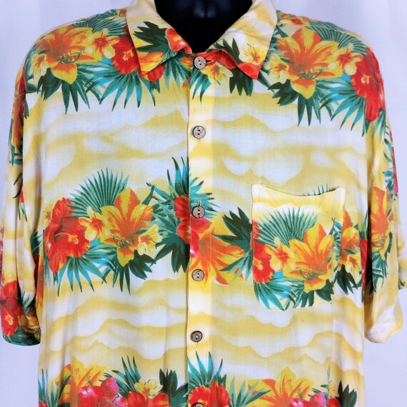 KAD Clothing Mens XL Yellow Orange Hawaiian Flora… - image 3