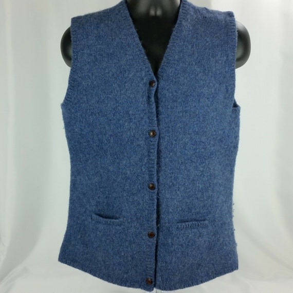LL Bean Vintage Womens Blue Wool Vest 5 Buttons w… - image 1